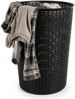 Plasticforte Ronde wasmand Rotan - zwart - gevlochten kunststof - 51 liter - 38 x 57 cm - opbergmanden — thumbnail 1