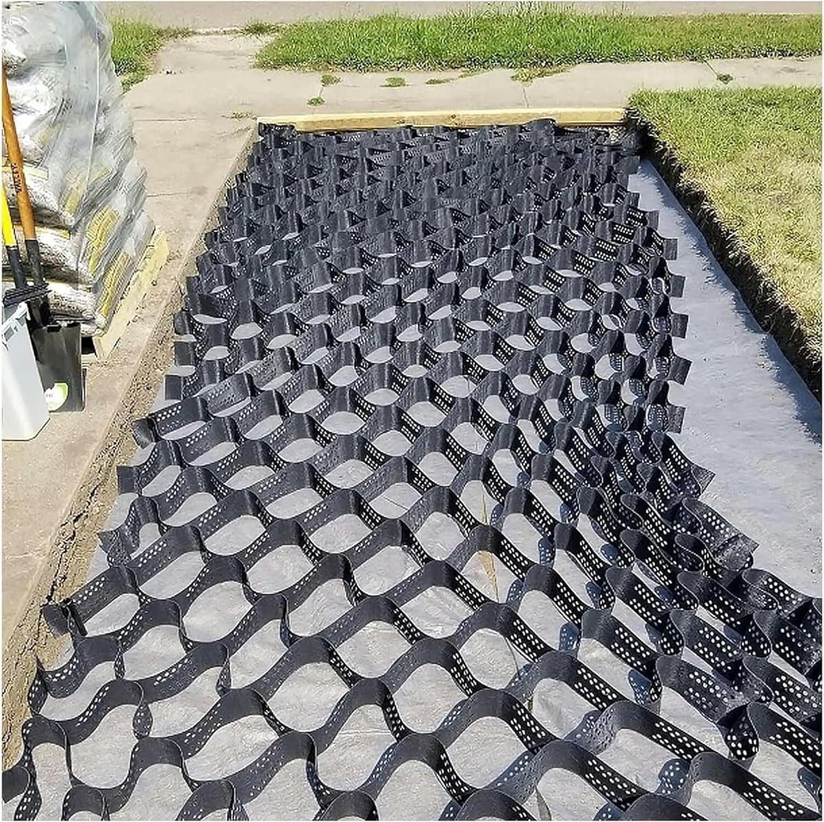 Grind Stabilisator Grid - Grondrooster Oprit - Opritten Versterken - Hoge Draagkracht - 40x40 cm - Zwart — afbeelding 1