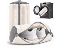 BOTC Schoenen Waszak Set - 2 Stuks - Herbruikbare Waszak voor Schoenen – 360° Diepe Reiniging met Microvezel - Beschermende Schoenen Waszak voor Wasmachine en Droger - Beige en zwart
