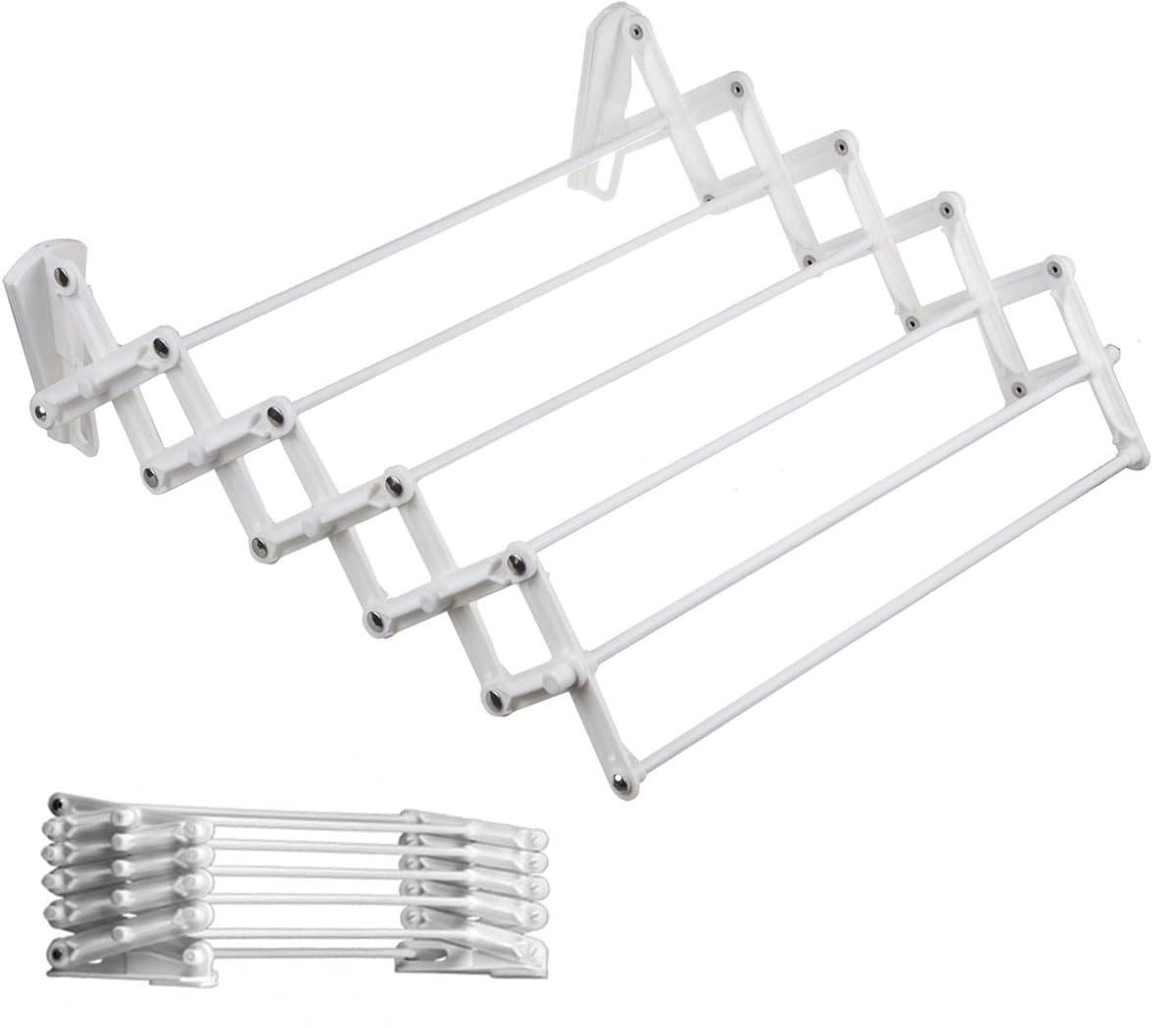 SnelShoppen - Telescopisch Droogrek aan de Muur, Harmonica, 60 cm, Wit - Ruimtebesparend Kledingdroger voor Kleine Huishoudens — afbeelding 1