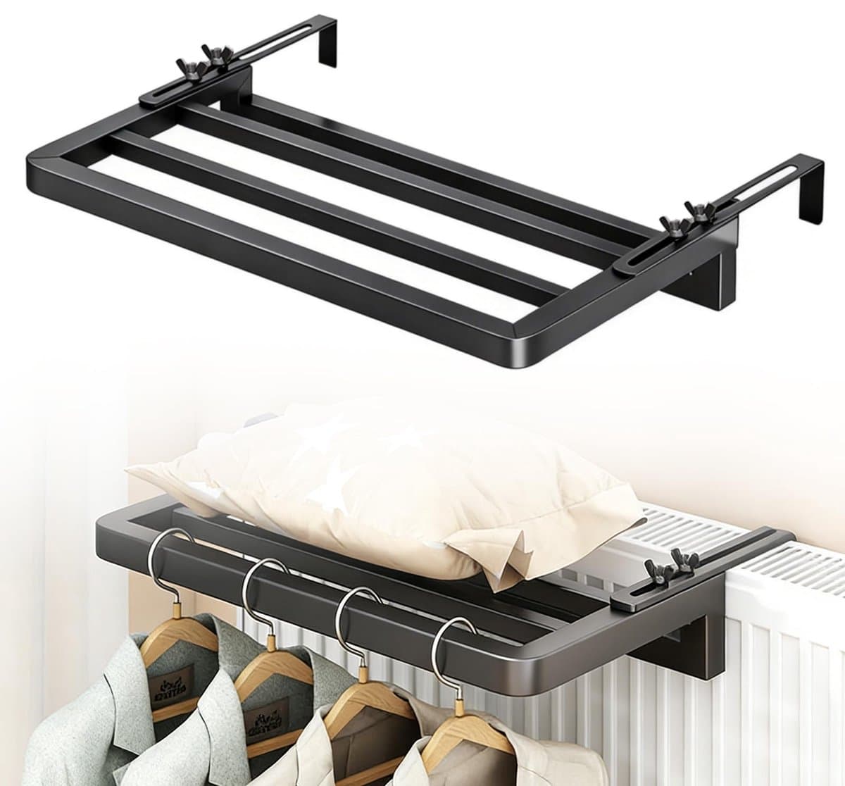 SnelShoppen - Radiator droogrek 40x25 cm, ruimtebesparend wasrek voor balkon, wandmontage, handdoekhouder, vensterbank, badkamer, wasstandaard — afbeelding 1