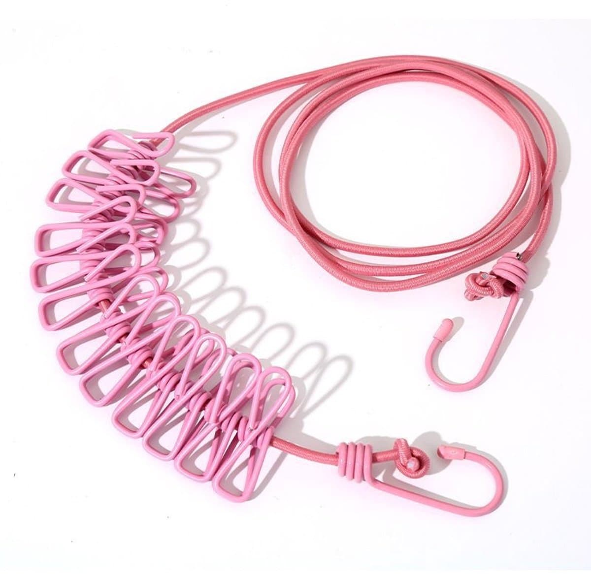 Camping Clothesline-180 cm, Travel Clothesline with Clips, Portable Elastic Clothesline, Extendible, Outdoor Holiday, Clothes Line for Travel, Dormitory, Camping Accessories, with 12 Clothespins — afbeelding 1