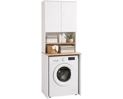 Wasmachinekast - wit-naturel - 68x188,5x60 cm - met opbergruimte
