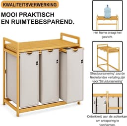 TYR® Wasmand - Wassorteerder - Wasmand 3 Vakken - Lichtgrijs - 81cm x 42cm x 80cm — thumbnail 2