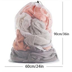 Twee waszakken van netstof, 60 x 90 cm groot, met trekkoord, geschikt voor het opbergen van kleding, dekbedovertrekken en speelgoed, voor op reis en in een studentenkamer. — thumbnail 3