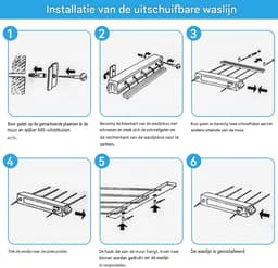 longziming -Uitschuifbare Waslijn Wandmontage – Intrekbare Waskabel 3,75 m met 5 Lijnen – Ruimtebesparende Drooglijn voor Badkamer, Balkon en Wasruimte – Wandwaslijn met Automatisch Rolmechanisme — thumbnail 5