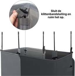 Ploutos® Wasmand 2 Vakken - Luxe Wassorteerder – Dubbele Waszak – Grijs & Zwart Design –- 63cm x 36cm x 68cm — thumbnail 3