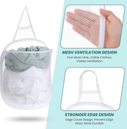 Set van 2 wasmanden - Kledingmand - Speelgoedopbergtas - Wandwasmand - Opbergtas van gaas - Toiletartikelenmand - Met handvat - Opvouwbare wasmand - Voor kleding, speelgoed, kampeerspullen, handdoeken (30*40*18 cm - Diverse kleuren) — thumbnail 4