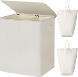 Ploutos® Wasmand 2 Vakken -Wasmand met 3 vakken – Wassorteerder – 154L – Wit – 63cm x 37cm x 69cm — thumbnail 3