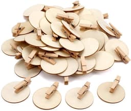 Houten Klemmen 50 Stuks - 4,8 cm - Natuurlijk - Ronde Schijf - Knutselklemmen - Decoratieve Klemmen - Mini Klemmen voor Ansichtkaarten — thumbnail 1