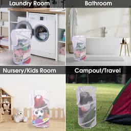 Wasmand - Vouwbare Wasmand - Opbergmand - Waszak - Opvouwbare Wasmand - Mand - Wassorteerder - Kledingmand - Reiswaszak - met handgrepen - Inclusief opbergtas - voor wasruimtes, badkamers, kinderkamers, studentenkamers, op reis - 32*32*60 cm - wit — thumbnail 4