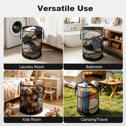 Wasmand - Vouwbare Wasmand - Opbergmand - Waszak - Opvouwbare Wasmand - Mand - Wassorteerder - Kledingmand - Reiswaszak - met handgrepen - Inclusief opbergtas - voor wasruimtes, badkamers, kinderkamers, studentenkamers, op reis - 32*32*60 cm - zwart — thumbnail 2