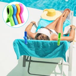 Thijox - 8 Meerkleurige Strandhanddoekklemmen - Duurzame Kunststof Wasknijpers met Antislip Siliconen Pads - Windschermclip voor Ligstoel en Strand — thumbnail 3