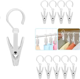 10-delige set - Wasknijperclips - Draaibare wasknijpers - Met cliphaken - Draaibaar haakontwerp - Stevig en duurzaam - Te gebruiken voor het ophangen van sokken, kleding, dekens, gordijnen, handdoeken, gereedschap, enz. - 10,5*1,8 cm - Wit — thumbnail 1