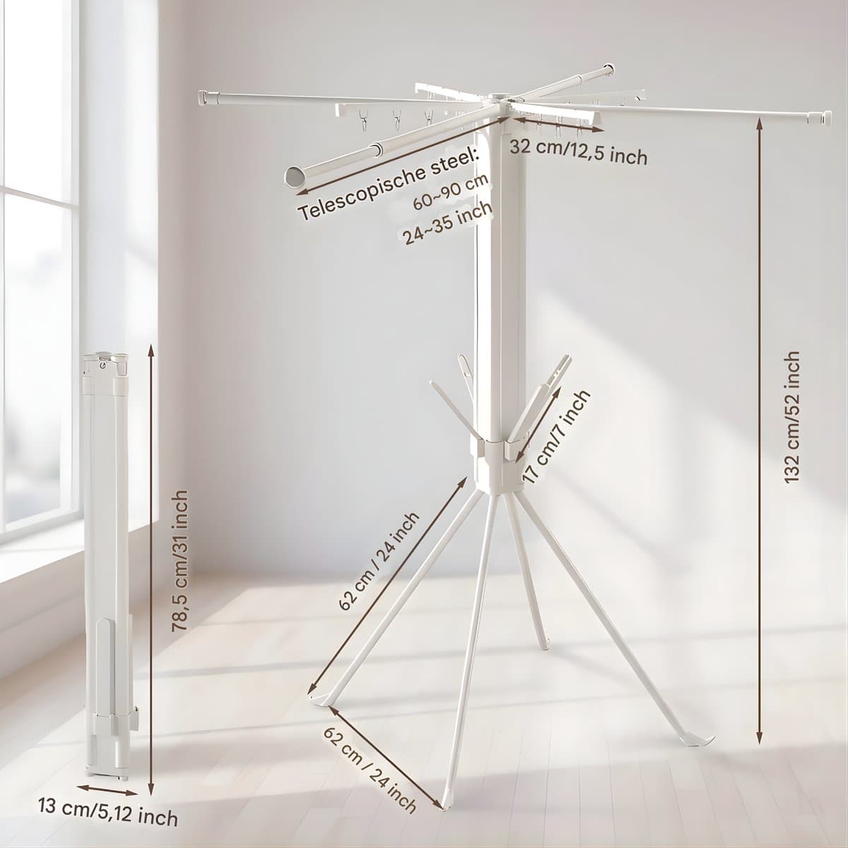 Foldable Clothes Drying Rack - Kunststof en metaal - Grijs - voor Thuis en Professioneel Gebruik — afbeelding 1