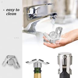 Champagnestopper set van 2, roestvrij staal en siliconen, herbruikbare champagneflesdop, vacuümsluiting, zilverkleurig, champagnefles afsluiting. — thumbnail 4