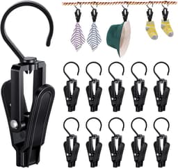 SnelShoppen - 10 Pcs Grote Was Haken Towel Clips 360° Draaibare Haak PP Plastic Zwart Antislip Kleding Clips voor Handdoeken, Hoeden, Jurken en Badhan — thumbnail 1