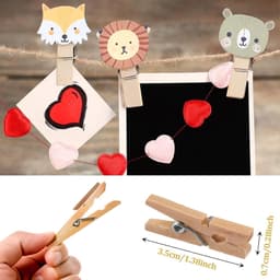 SnelShoppen - Houten Klemmen Klein met Bosdieren Motief 3.5 cm Mini Kleding Klemmen Hout - 30 Stuks + 10 m Jute Touw voor Foto's, Postkaarten, DIY en — thumbnail 3