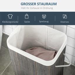 Wasmand met handvatten en wasbare waszak - rotan - polyester - katoen - metaal - 43L x 32B x 61H cm - grijs — thumbnail 3