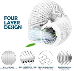 Afvoerslang Flexibel - PVC Buis Ventilatie - Afzuiging Ventileren - Met Staaldraad Versterkt - 100 mm x 3 m - Wit — thumbnail 5