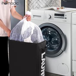 Grote 62 Litre Wasmand met Afneembare Waszak - Ideaal voor Speelgoed, Handdoeken en Beddengoed - Zwart — thumbnail 3