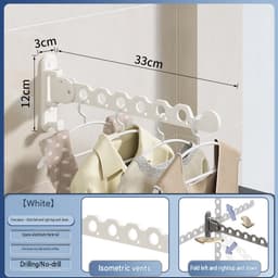 Opvouwbaar kledingrek voor aan de muur, wasdroogrek, verborgen telescopische wasdroogstang, wasdroogapparaat, geschikt voor badkamer, balkon en slaapkamer, wit. — thumbnail 3