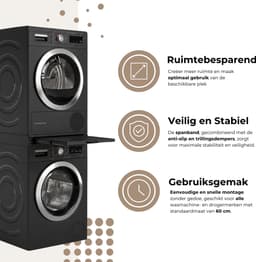 Dastium Home - Zwarte Stapelkit Wasmachine en Droger - Stapelset Wasmachine en Droger - Tussenstuk Wasmachine en Droger - Universeel - Zwart — thumbnail 3
