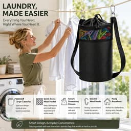 Wasknijperzak met Schouderriem - Blauw - 22 x 15 cm - Handsfree Organizer voor Waslijn en Tuin — thumbnail 2