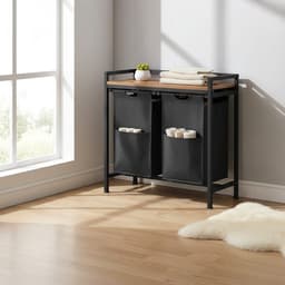 Klarven® Wasmand met uitneembare zakken. Stabiel frame, Gemakkelijk schoon te maken - B 70 x D 30 x H 71 cm - Zwart 2 bags 80L — thumbnail 2
