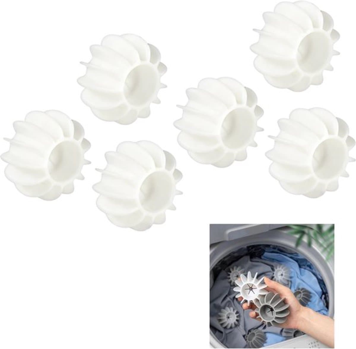 6-stuks wasballen -Wasballen voor wasmachine - Herbruikbare wasballen - Siliconen wasballen - Anti-klit wasballen - Huishoudelijke wasballen - Geschikt voor wasmachines, drogers en stoomdrogers - Wit — afbeelding 1