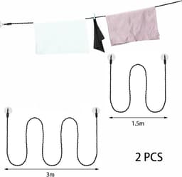 2 stuks waslijn, draagbare reiskledinglijn met haken en zuignappen, intrekbare elastische reiswaslijn voor camping, outdoor, hotel, reizen — thumbnail 2