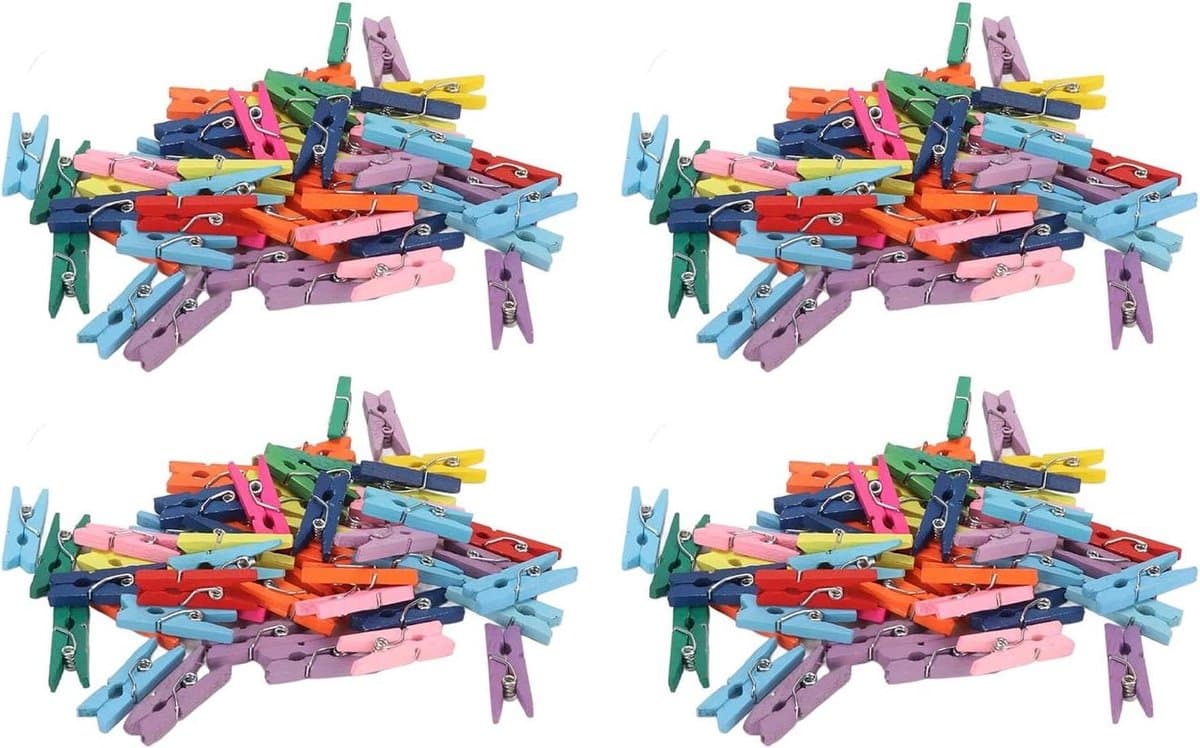 Mini Wasknijpers - Houten Knijpers - Foto's Ophangen - Levendige Kleuren - 200 stuks - Gekleurd — afbeelding 1
