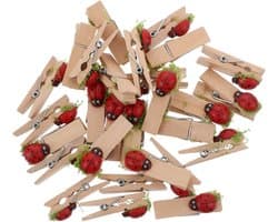 Houten Wasknijpers - Decoratieve Klemmen - Knutselen en Decoratie - Lieveheersbeestje Ontwerp - 3.5 cm - Kleurrijk