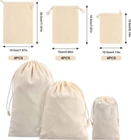 Natuurlijke katoenen zakjes met trekkoord - Sieraden cadeau - Beige - Set van 12 — thumbnail 2