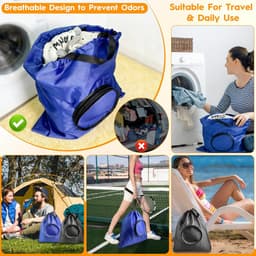 SnelShoppen - 2 stuks opvouwbare waterdichte waszakken met trekkoord, 53x52 cm, draagbare opbergzak voor vuile kleding, ideaal voor kamperen, reizen, — thumbnail 4