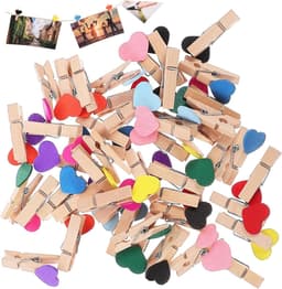 Houten Knijpers - Mini Clips - Foto's Ophangen - Hartvormig Design - 50 Stuks - Houtkleur — thumbnail 1