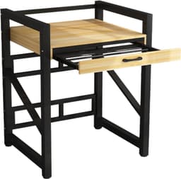Livista Wasmachinerek - Wasmachine kast - Badkamerrek – Ruimtebesparende Wasmachine Organizer – Stalen Frame – 3 Hoogtestanden – Water-, Kras- en Hittebestendig Werkblad – Antislip Voetjes – Uitschuifbare Hangstang - 200 kg Draagvermogen - Zwart/Hout — thumbnail 1