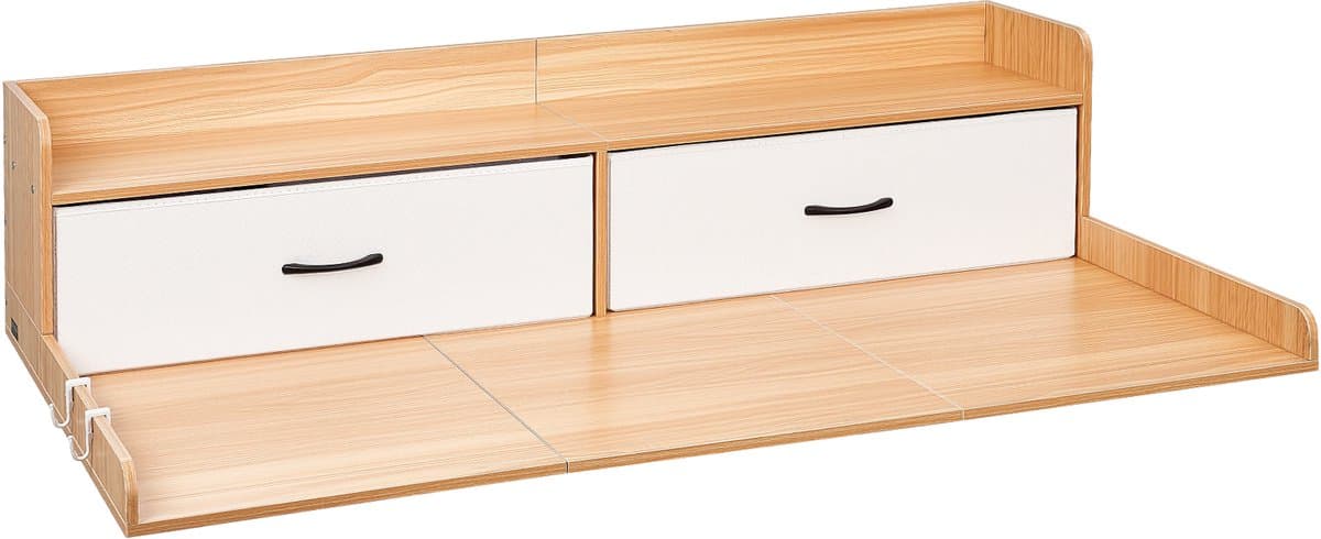 VEVOR Wasmachine en Droger Werkblad met Plank, 137x69,9 cm Houten Wassermachine en Droger Boven, met 2 Laden en 2 Haakjes, Wasmachine Boven voor Waskast, Kroketkast en Werkblad Organisatie & Opslag, Burlywood — afbeelding 1
