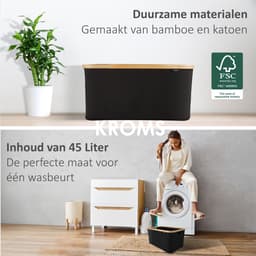 KROMS Wasmand opvouwbaar - Zwart - 45L - Laundry basket - Heupwasmand - Opvouwbare wasmand - Opbergmand — thumbnail 4