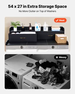 VEVOR Wasmachine en Droger Bovenplaat Met Schap, 137 X 69,9 cm Houten Wasserschotel en Drogerschotel met 2 Laden & Hooks, Wasmachine Bovenplaat voor Waskast, Pantry Bovenplaat voor Organisatie en Opslag, Zwart — thumbnail 5