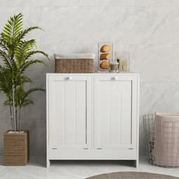 Noventra - Wasmand Kast - Dubbele Wasmand - Waskast met 2 Kantelbare Wasmanden - Wassorteerder - Wasgoed Organizer - Wasmand Meubel - Wit - 66 x 33 x 68 cm — thumbnail 4
