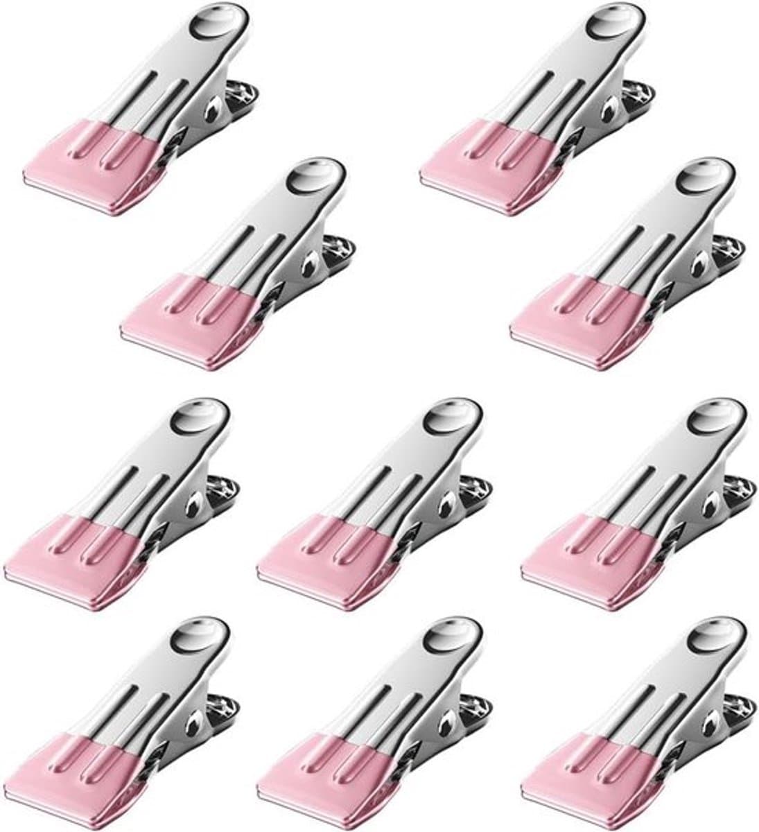10 stuks kleine wasknijpers, roestvrijstalen wasknijpers, metalen wasknijpers, multifunctionele clips voor het ophangen van kleding, handdoeken of het verzegelen van voedselzakken (roze) — afbeelding 1