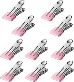 10 stuks kleine wasknijpers, roestvrijstalen wasknijpers, metalen wasknijpers, multifunctionele clips voor het ophangen van kleding, handdoeken of het verzegelen van voedselzakken (roze) — thumbnail 1
