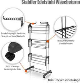 Droogrek Toren - Wasdroger Rek - Kleding Drogen - Ruimtebesparend Ontwerp - 50 x 76 x 170 cm - Grijs — thumbnail 3