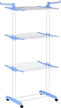 MEUNIQ Droogtoren 73 x 64 x 177 cm 4 niveaus met wielen en ophaakhaken uitklapbaar vrijstaand wasrek voor binnen en buiten staal blauw — thumbnail 3