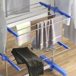 MEUNIQ Droogtoren met wielen 142 x 55 x 172 cm inklapbare wasdroger met verstelbare zijstang van roestvrij staal voor binnen Blauw — thumbnail 3