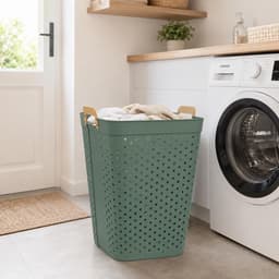 5Five zeer ruime wasmand Kolos - groen - 74 liter - 44 x 64 cm - kunststof - wasbox - mand voor wasgoed - badkamer - met handvatten — thumbnail 2