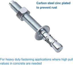 Wigankers Verzinkt - Betonankers Sluiting - Zware Bevestigingen - Hoge Trekwaarden - 1/2 inch x 3-3/4 inch - Zilverkleurig — thumbnail 3