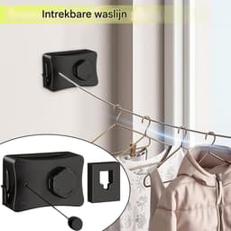 Verstelbare Waslijn - Kamerlijn Hangdraad - Was Drogen - Intrekbaar Ontwerp - 5.1 Meter - Zwart — thumbnail 5