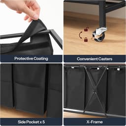 Wassorteerder 5 secties, wasmand met wielen, 5 × 10,5 gallon (40 l), rollende wasmand, uittrekbare en verwijderbare Oxford-stoffen zakken, rustiek bruin en zwart BF07XY01 — thumbnail 4